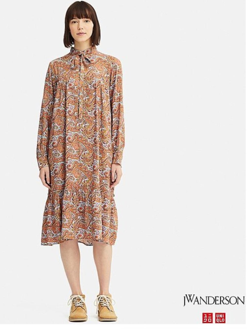 Uniqlo x J.W. Anderson Paisley Gathered Long Sleeve Dress ~ Size Large
